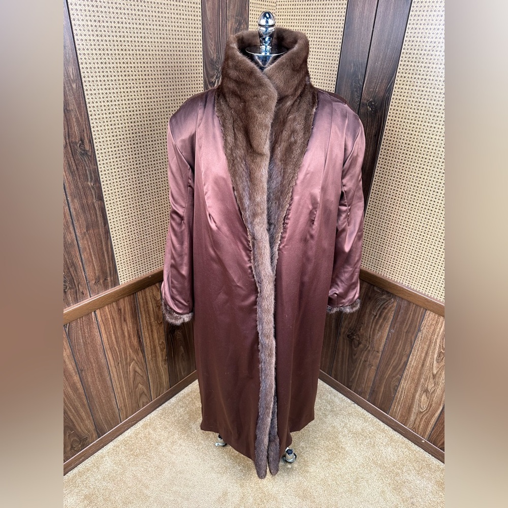 LABELLE FOURRURE FULL LENGTH BROWN RANCH MINK FUR COAT JACKET SIZE 2XL - Picture 6 of 11